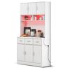 100×40×180cm Buffet Cabinet, APP LED Light, Drawers & Adjustable Shelves for Kitchen Dining Room