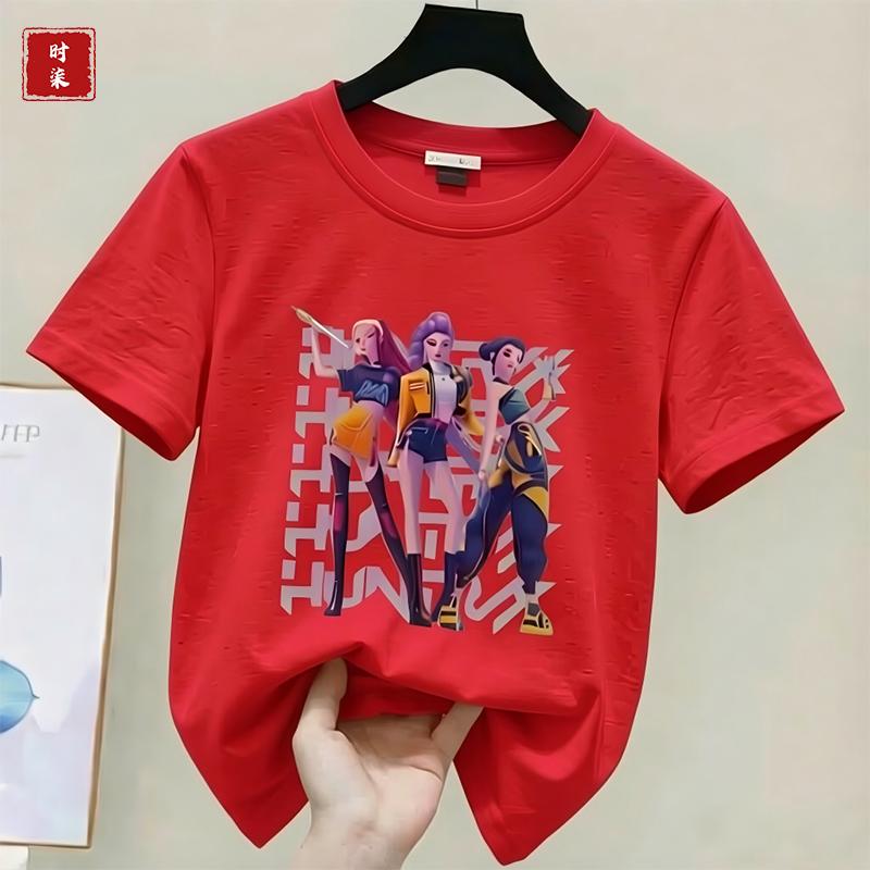 Childrens Kpop Demon Hunter Tshirt girls shortsleeved Tshirt childrens Saja Tshirt childrens casual clothing