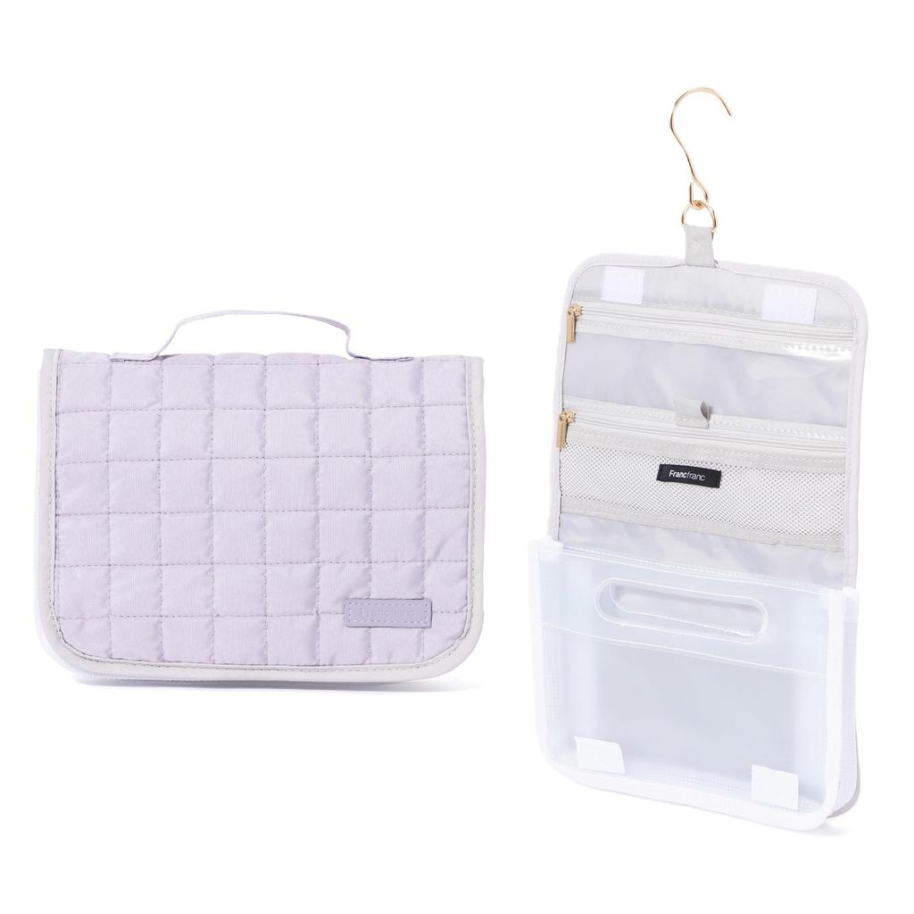 Francfranc Pop Stitch Quilt Hanging Light Travel Cosmetic Hanging Pouch, Medium, Purple, Water-Repellent, Pouch, Pouch,