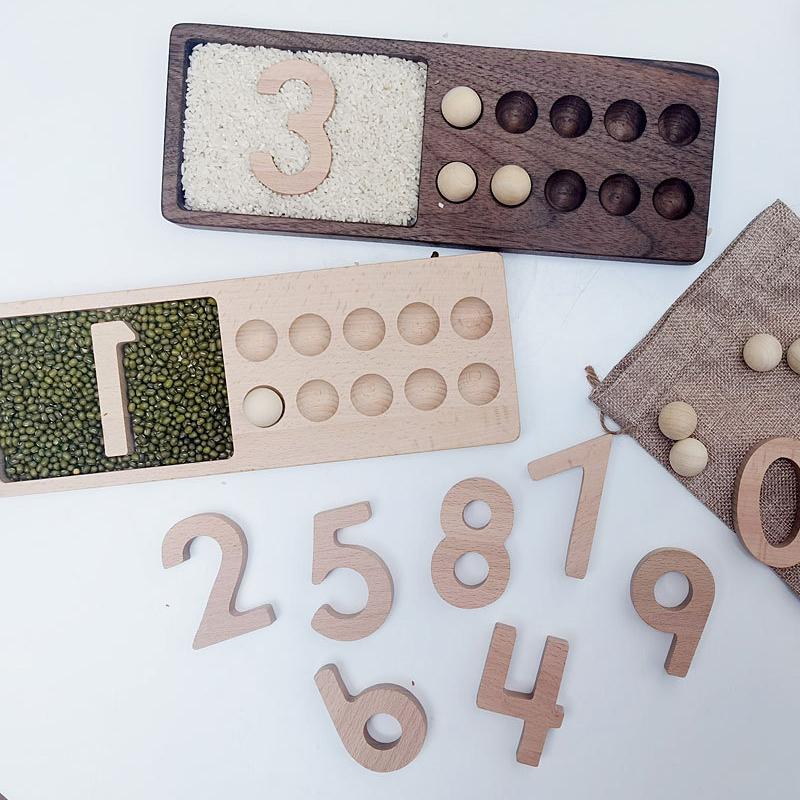 Wooden Montessori Materials Open Ended Learning Toys Number Sorter Tray Sensory Counting Tracing Board Math Beads Game For Kids