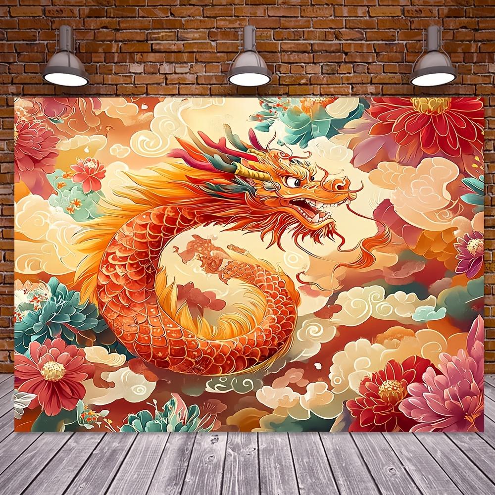 1Pc Chinese Dragon Tapestry, Polyester Fabric Wall Hanging, Versatile Decoration For Wedding & General Use, Year Of The Dragon T