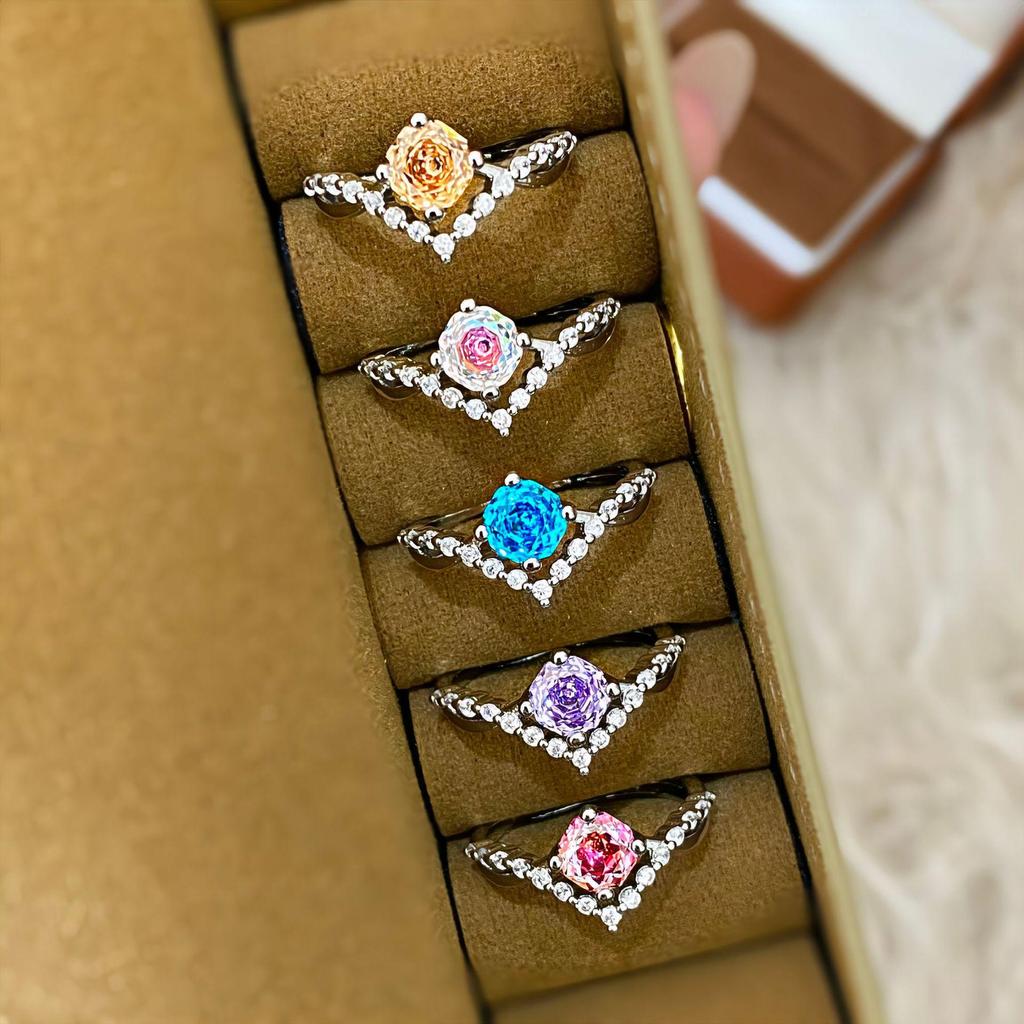 Achteckiger Millennium Rosen geschliffener grüner & violetter Lepidolith Hochkohlenstoff Diamant Damenring - Ein leichter Luxus Modeartikel Gekrönt für die Liebe.