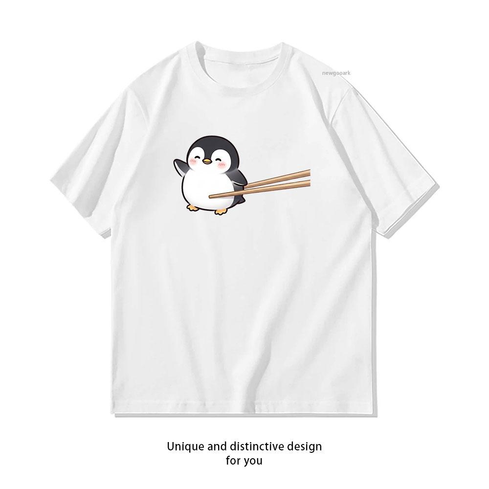 

Cute Kawaii Penguin with Chopsticks Adorable Japanese Food Lover Cartoon Classic TShirt Adult Casual cotton printed t shirts S