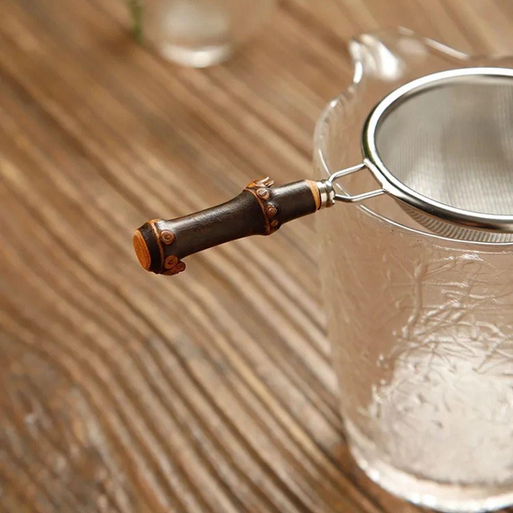 Stainless Steel Mesh Food Filter Bamboo Handle Fine Mesh Colander Metal Tea Infuser  Loose Tea Leaf