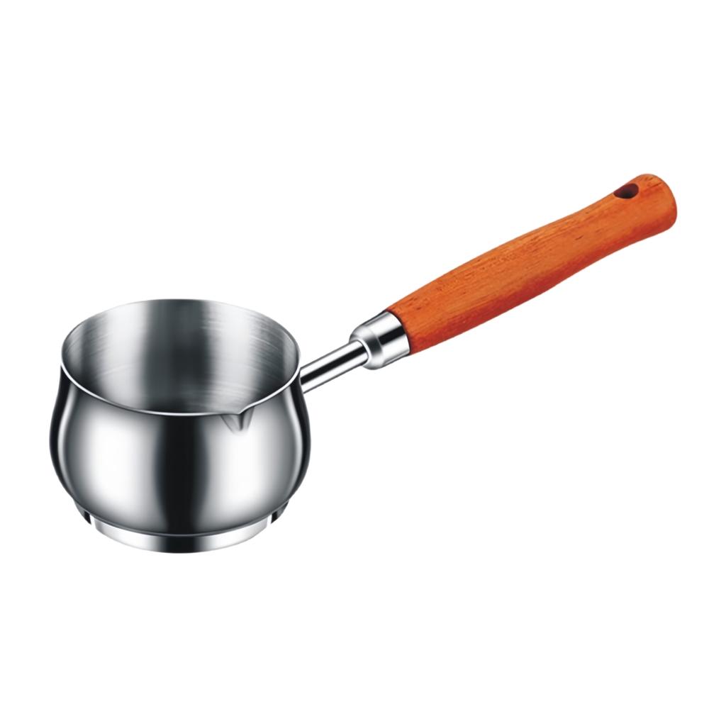 Stainless Steel Milk Pot  Oil Pan Small  Pot Saucepan Wood Handle Long Handle Pot Butter Handmade Jug Heated Coffee Cookware