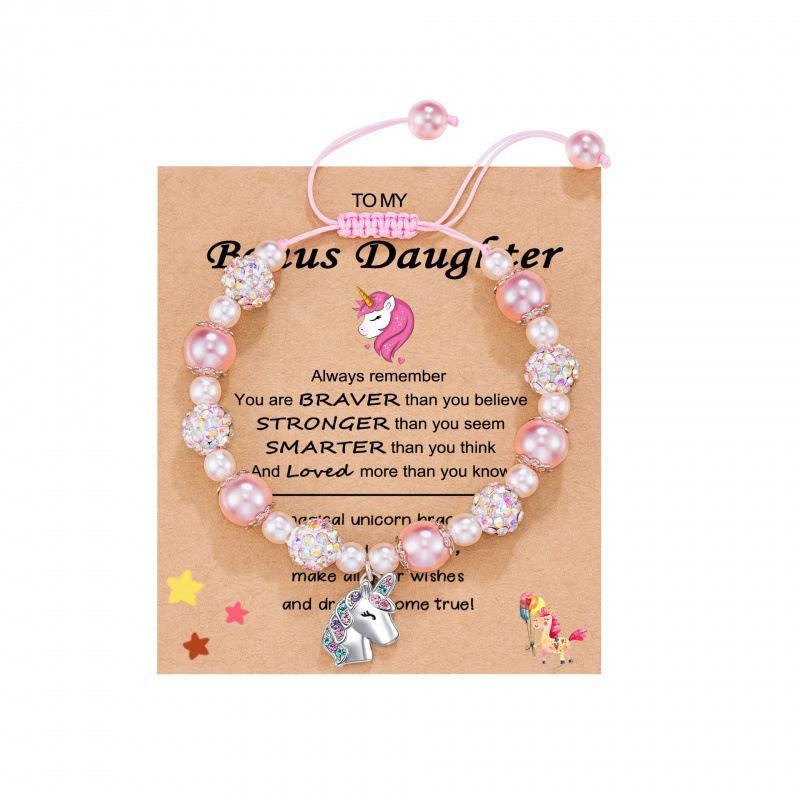 

Браслет Шамбала из розового жемчуга с подвеской в виде сердца и единорога