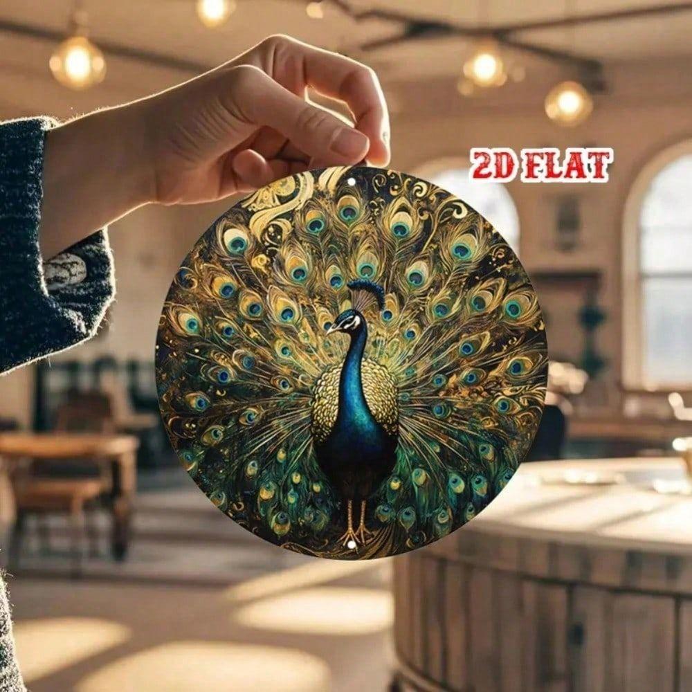 Vintage Blue Gold Peacock Metal Wall Art Decor for Cafe Home