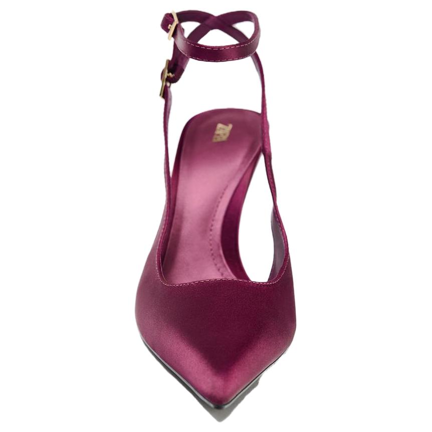 Zara Fashion Comfortable Satin Effect Open-Back Stiletto Heels 11cm Women Heels Pink 13204510604