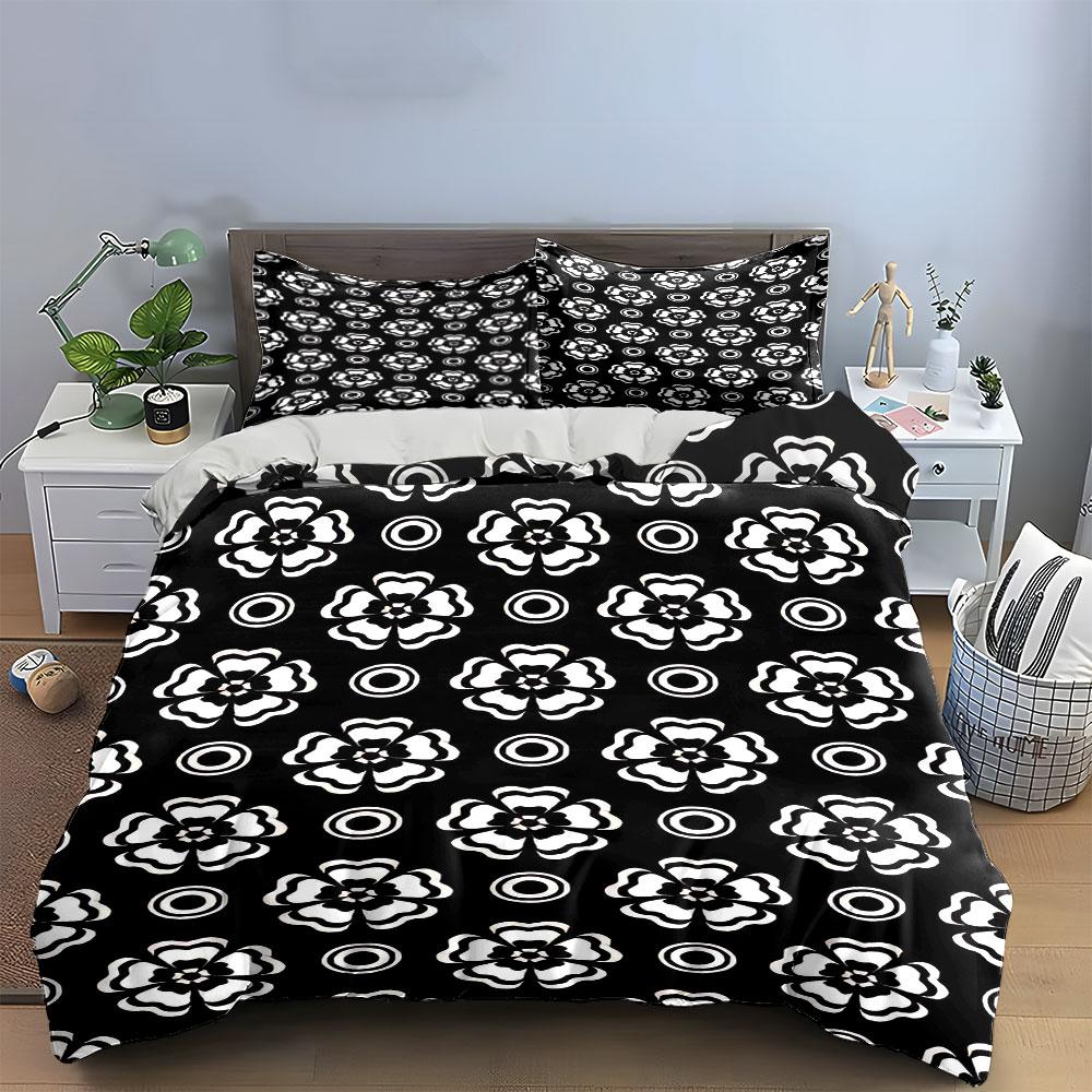 Black-and-white Floral Shapes. Bedding Sets Duvet Cover Sets Duvet Covers Pillowcases(1 * Duvet Cover 2 * Pillowcases Without Duvet Insert)