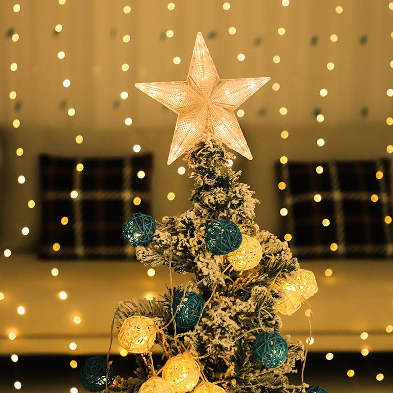 2023 Christmas Tree Top Star Led Glows Pentagram Gold Transparent Atmosphere Christmas Colored Lights With Battery Box Xmas Tree