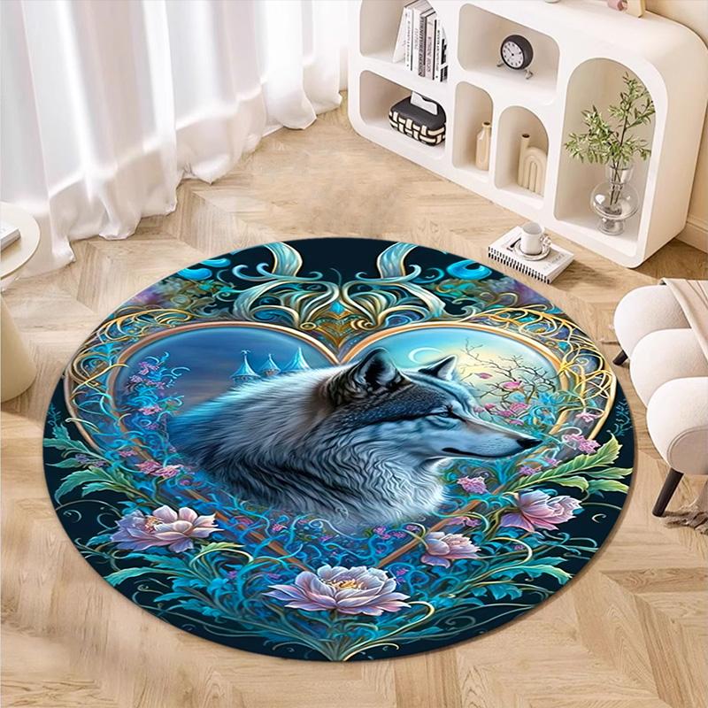 Wolf Heart Floral Fantasy Round Rug Home Soft Decorative Anti Slip Yoga Table And Chair Mat Carpet Outdoor Floor Mat Carpet S8