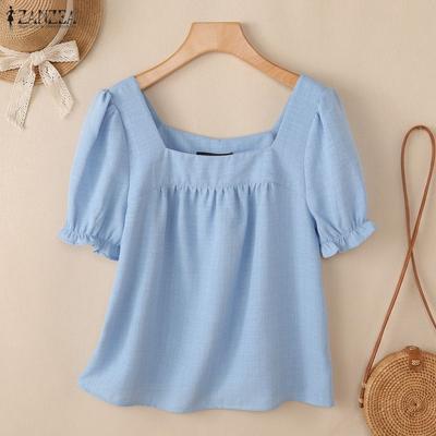 Blusa casual estiva da donna con scollo quadrato e maniche corte