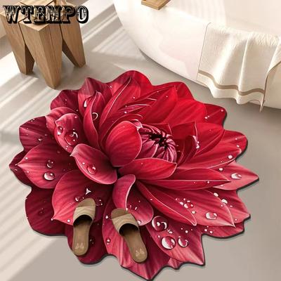 3D Floral Carpet Bathroom Absorbent Floor Mat Household Anti Slip and Dirt Resistant Floor Mat