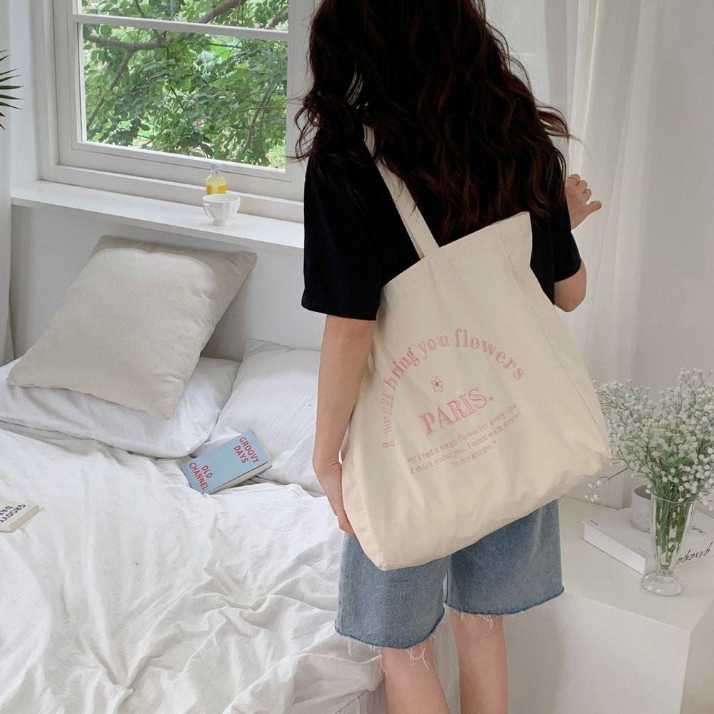 

Bags Cosmetic Bag Embroidery Large Capacity Ins Handbag Letter Women Tote Bag Canvas Shoulder Bag