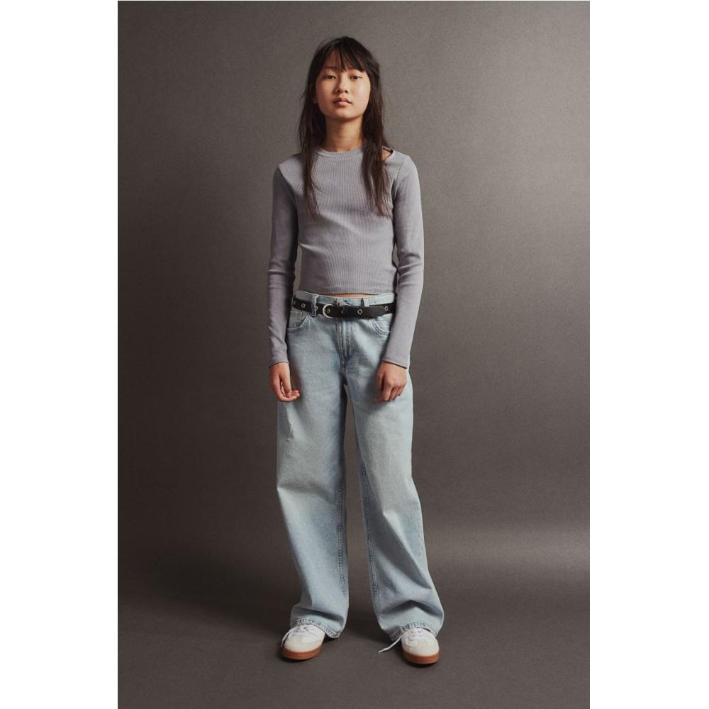 

Джинсы HM свободного кроя с широкими штанинами и низкой посадкой Светло-синий деним