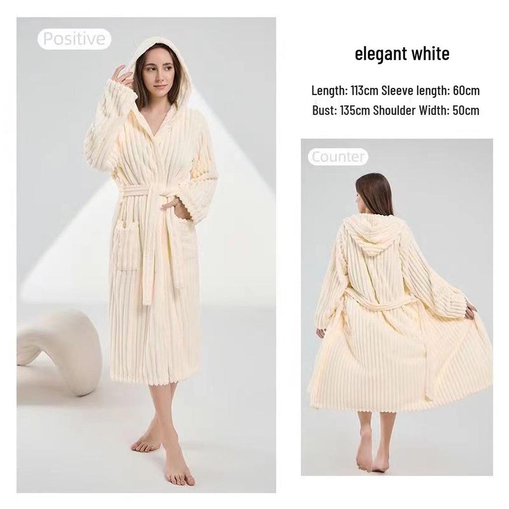 Candy Stripe Coral Fleece Hooded Bathrobe: Quick-Dry, Breathable, Skin-Friendly, and Warm.