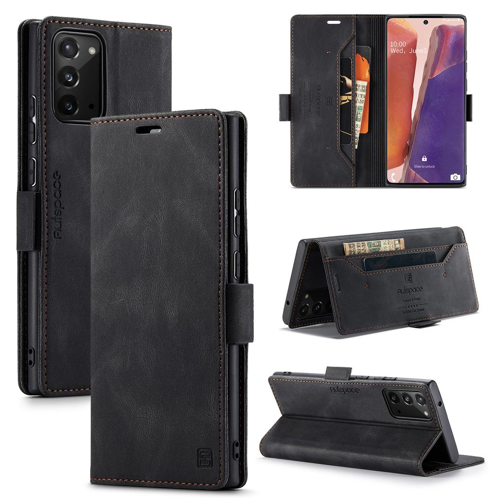 Für Samsung Galaxy Note20 Brieftasche Hülle AUTSPACE A01 Leder Ständerhülle mit RFID-blockierendem Kartenhalter