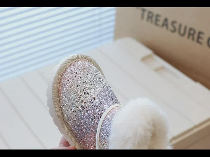 Cizme de zăpadă de iarnă pentru fete 2023: Piele și blană nouă, catifea plusată, model mare din bumbac pentru copii