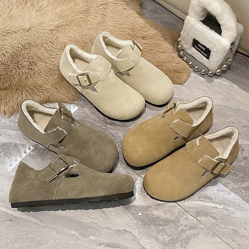Autumn and Winter Velvet Thickened Winter Warm Cotton Shoes, New Bofur Integrated Leather All-inclusive Boken Single Shoes Women