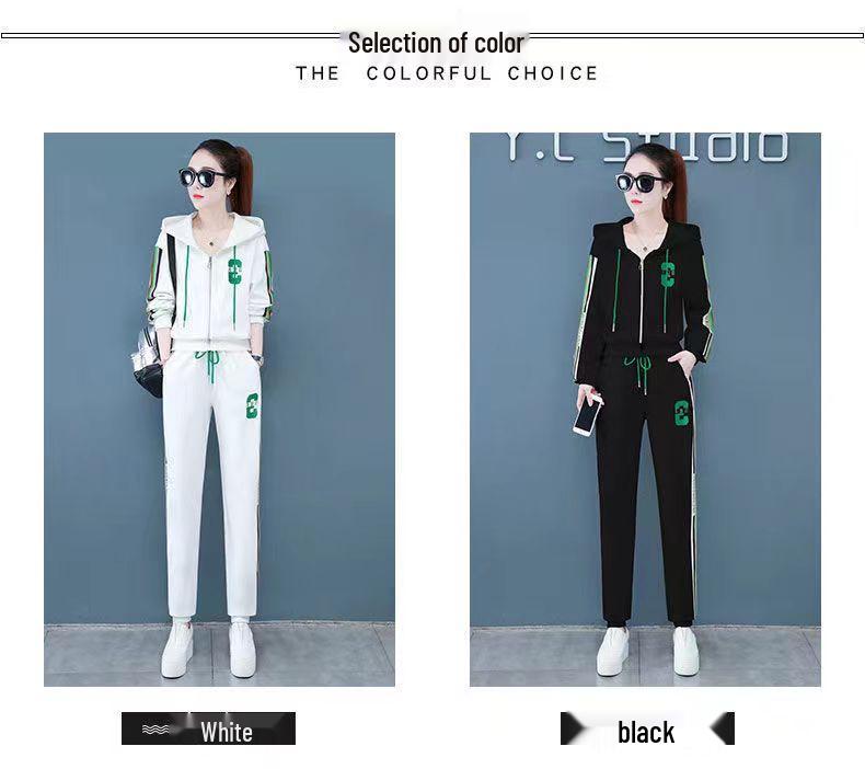 Women's Casual Plus Size Hooded Sports Suit - Spring/Autumn Two-Piece Set with Loose-Fit Long Sleeve Hoodie