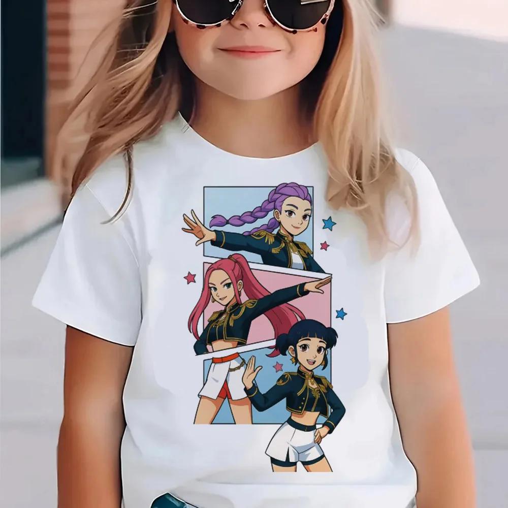KPop Demon Hunters Kids Clothes 2026 Hot Anime T-shirt Harajuku Girls Casual T-Shirt Fashion Movie T Shirts