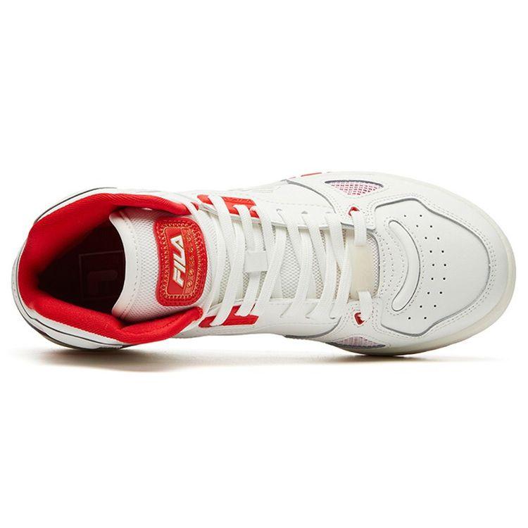 Fila Teratach 600 Tela Cuero Sintético Cómodo Versátil Zapatillas de Baloncesto Retro de Caña Alta Mujer Zapatilla Blanca Roja F12W111211FWR