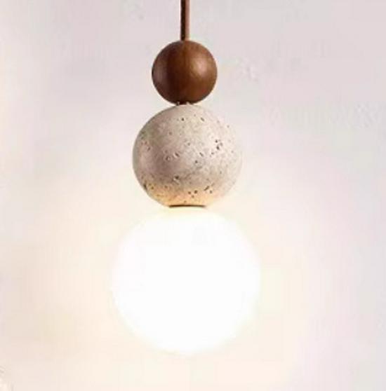 Japanese Wabi-Sabi Yellow Travertine Pendant Light, Retro Mid-Century Style for Bedroom, Homestay, or Restaurant.