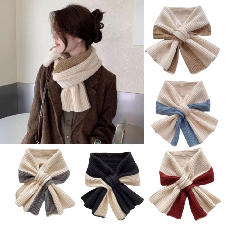 Stylish Ladies' Knitted Scarf Crossed Designs Neck Warmer Cosy Solid Color Blocking Scarf for Autumn and Winter Comfort
