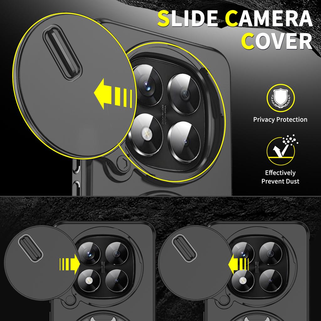 Magnetic Ring Stand Phone Case For Xiaomi Redmi Note 14 Pro 4G Plus 5G Slide Camera Lens Protection TPU Frame Plastic Back Cover