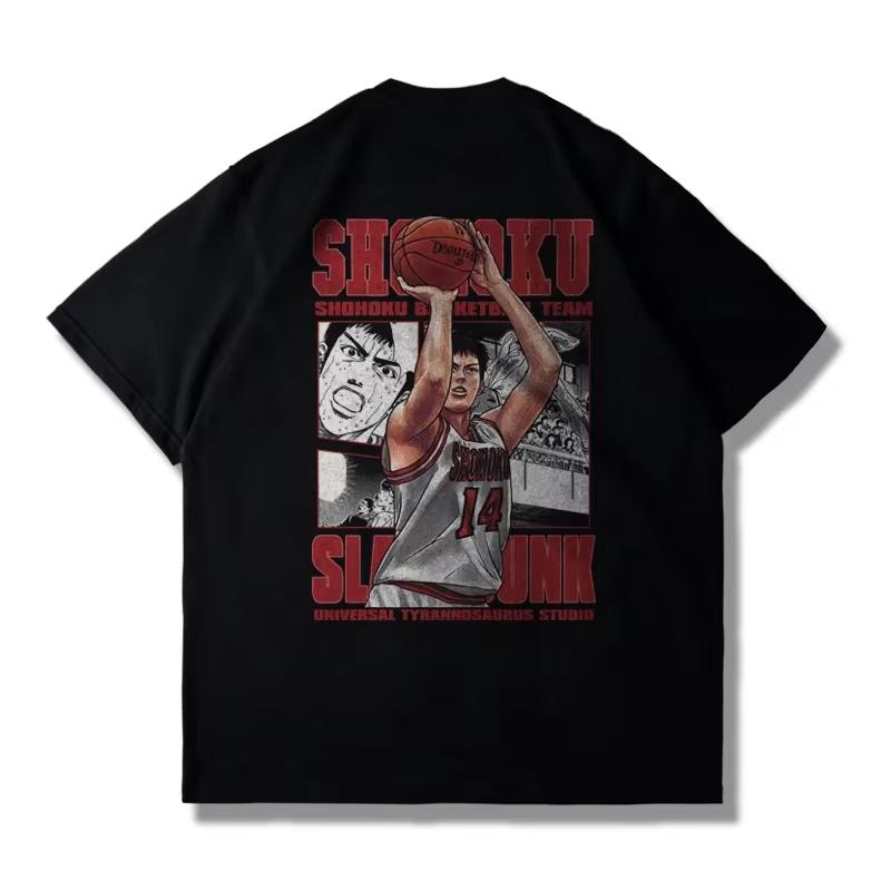 Large Cotton Men's Japanese Anime 2025 Slam Dunk Master Printed Short Sleeve T-shirt Summer Casual Loose T-shirt Top Clothing