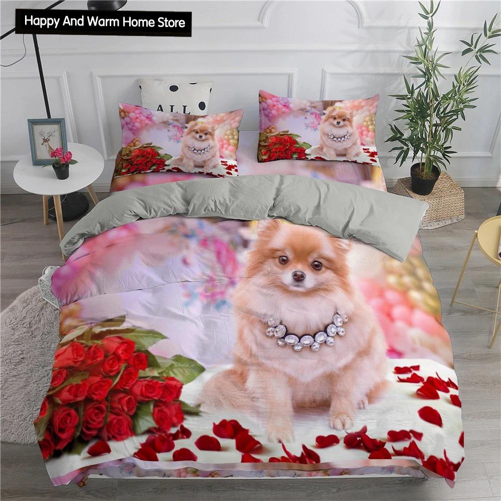 Comforter Pomeranian Dog King Queen Puppy Bedding Set For Teens Adults Pet Animal Colorful Sky 2/3Pcs Polyester