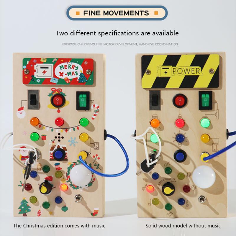 Wooden Interactive Learning Toy with LED Light Busy Board Button Switch Early Education Intelligen Play for Kids