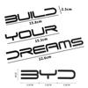 3D-Metall-„Build Your Dreams“-Buchstabe WORT-Logo-Emblem-Abzeichen für den Kofferraum, Typenschild, Aufkleber für BYD Han Song Tang Qin PLUS Atto 3