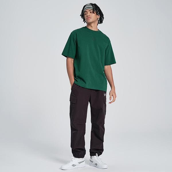Reebok Fashionable Loose Fit Knit Round Neck Short Sleeve T-Shirt With Letter Print On The Back Unisex T-Shirts Dark-Green 24SRM411UGL1