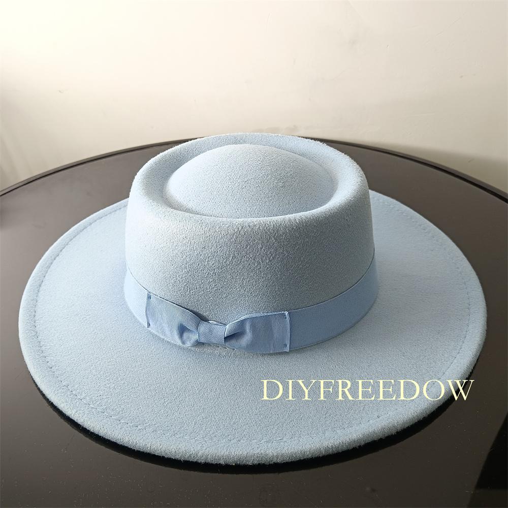 Fedora Hat for Women Men Flat Top Concave Design Autumn Winter Bow Tie Jazz Hat Colorful Unisex Fedora Wide Brim Hat Panama 2022