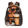 Dackel Hund Trinkt Eiskaffee Gewaschene Rucksäcke Jungen Mädchen Schultasche Schüler Schultaschen Cartoon Reise Rucksack Umhängetasche