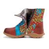 Johnature Damen-Stiefeletten im Ethno-Stil, handgefertigt, aus echtem Leder, mit Kontrastdruck, zum Schnüren, flache Schuhe, kurze Stiefel