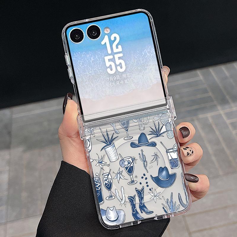 Hinged Magnetic Phone Case For Samsung Z FlIP 7 FE 6 5 Ocean Fish Whale Print Clear Hard PC Folding Phone Cover For Galaxy Z Flip7 Flip6 Flip5