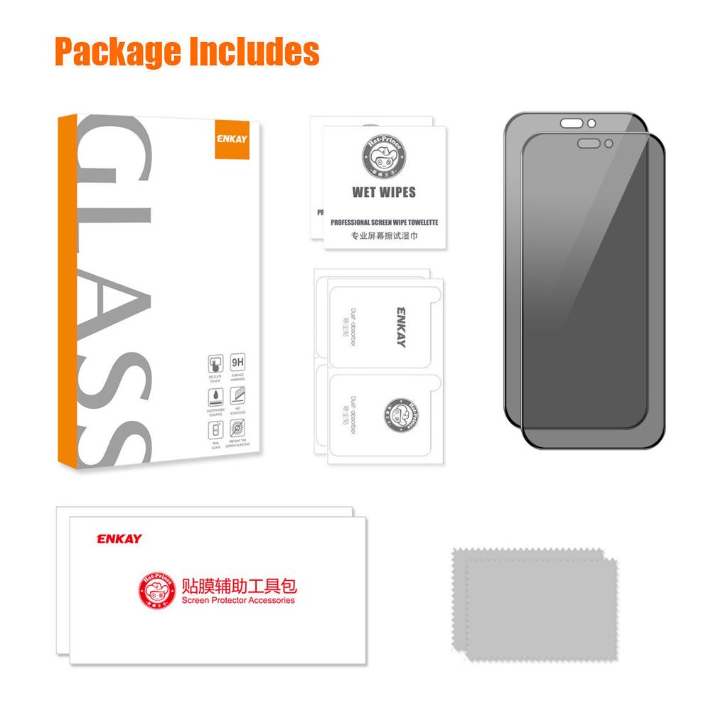 ENKAY HAT PRINCE 2Pcs For iPhone 14 Pro Screen Protector Silk Printing Anti-Peep Screen Film
