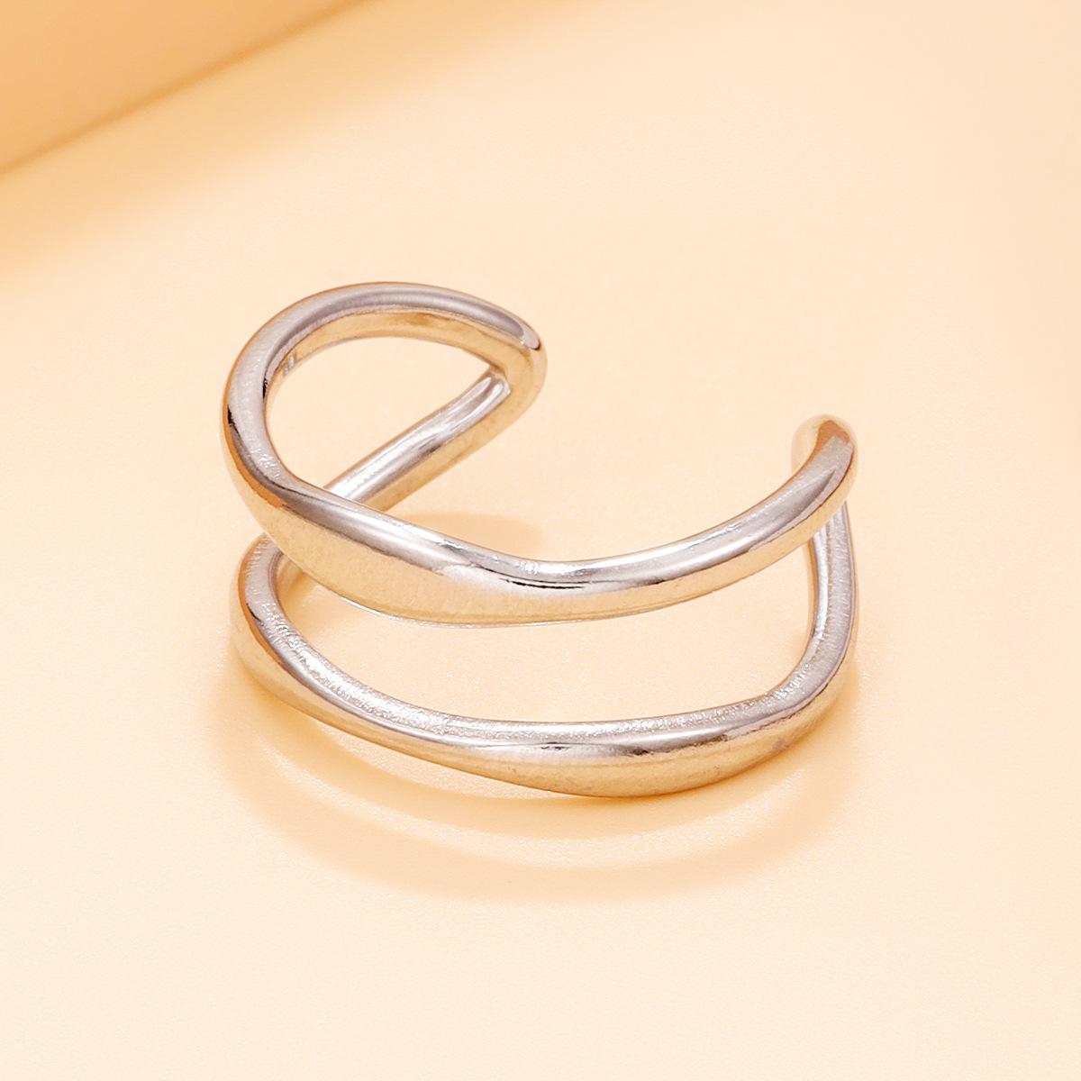 Women s Elegant Double Row Stainless Steel Geometric Open Ring