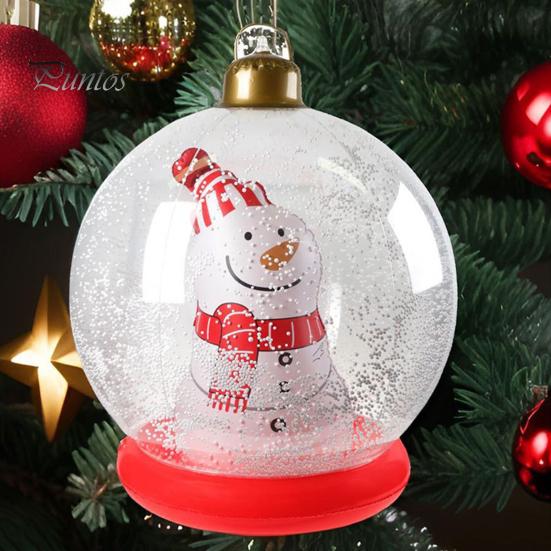 24" Inflatable Christmas Ball with LED Light Outdoor Blow Up PVC Ball Decorations with Santa/Reindeer/Snowman Figurine for Yard Pool Garden Decor