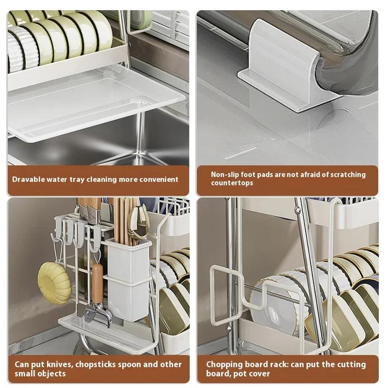 Kitchen Dish Drying Rack 2/3 Tiers Kitchen Utensils Storage Rack Bowls Knife Fork Pot Holder Dinnerware Storage Rack