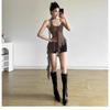 American Vintage Y2k Leopard Print Sexy Dress Women Slim Irregular Design Lace Strap Dress Evening Party Style Summer Fashion