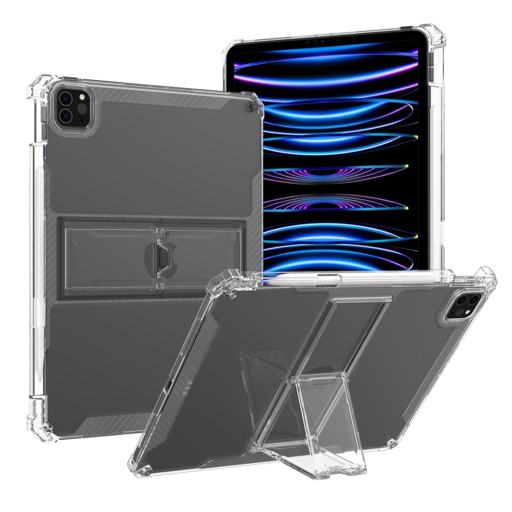 iPad Pro/Air/mini Tablet Protective Case with Pen Slot - Transparent White, Drop-proof, Stand Function