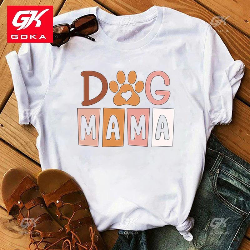 

Dog Mama Printing Cottn T Shirts WomenRound Neck TShirt Graphic Clothing Short Sleeve Vintage Top Printed Clothes Classic Tees S