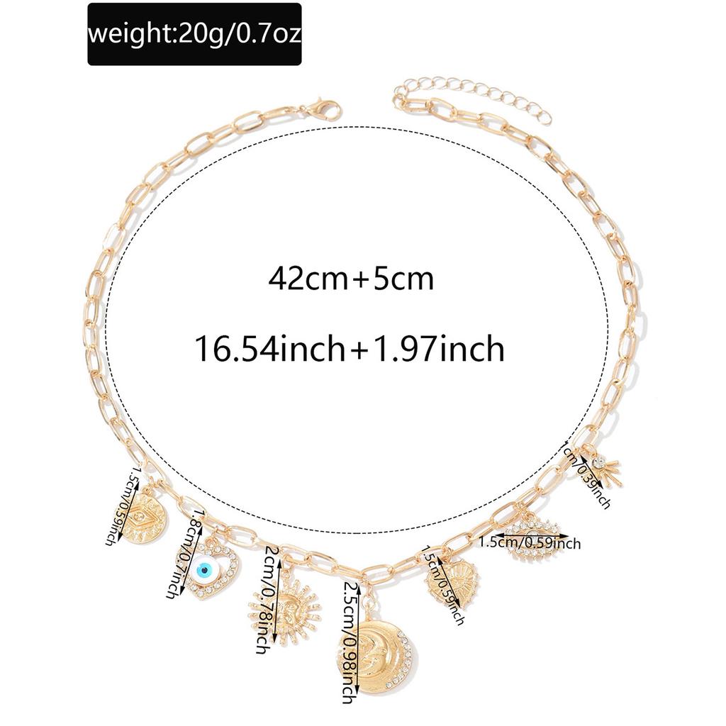 Devil's Eye Love Clavicle Chain European and American Jewelry Vintage Embossed Star Moon Sun Flower Necklace