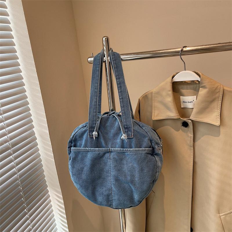 Runde Jeans-Tasche mit Schleife für Damen Streetwear Mode Große Kapazität Lässige Geldbörse
