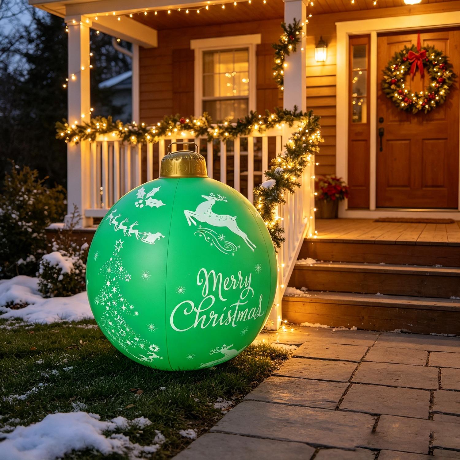 Grote Opblaasbare Kerstbal voor Buiten, Reusachtig Decoratief Hangend Ornament Gemaakt van PVC, Geschikt voor Tuin, Tuin en Feestvakantie Decoraties 60cm lichtgroene kleur