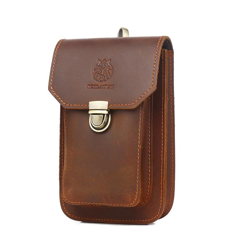 

Мужская поясная сумка для мобильного телефона из натуральной кожи, многофункциональная пряжка из коровьей кожи, сумка для мобильного телефона, крепящаяся к ремню кофейный