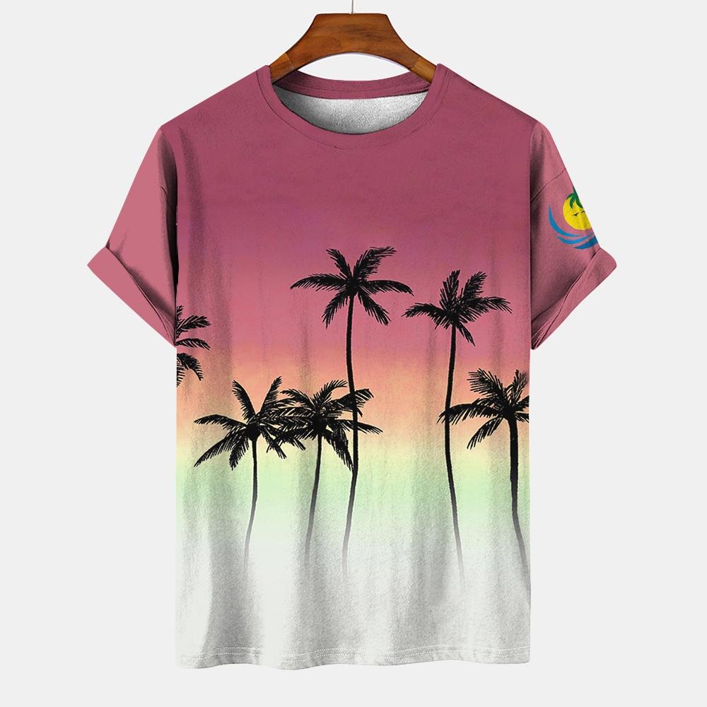 

Печать кокосовой пальмы Приморский закат 3D печать Повседневная летняя мода Мужская футболка с коротким рукавом Гавайская пляжная одежда 5XL